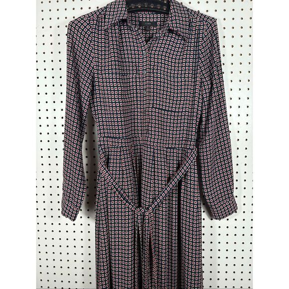 J.CREW Button Front Maxi Dress Geometric Navy Blue Red White size 2 - Picture 4 of 9